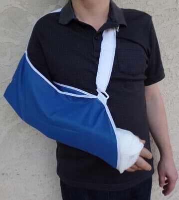 Right arm in a sling after surgery